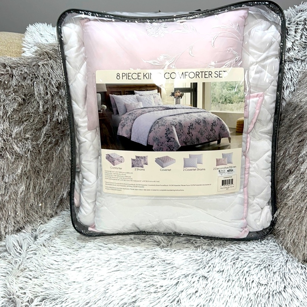 C Farrington 8-Pc. Reversible King Comforter and Coverlet Set.